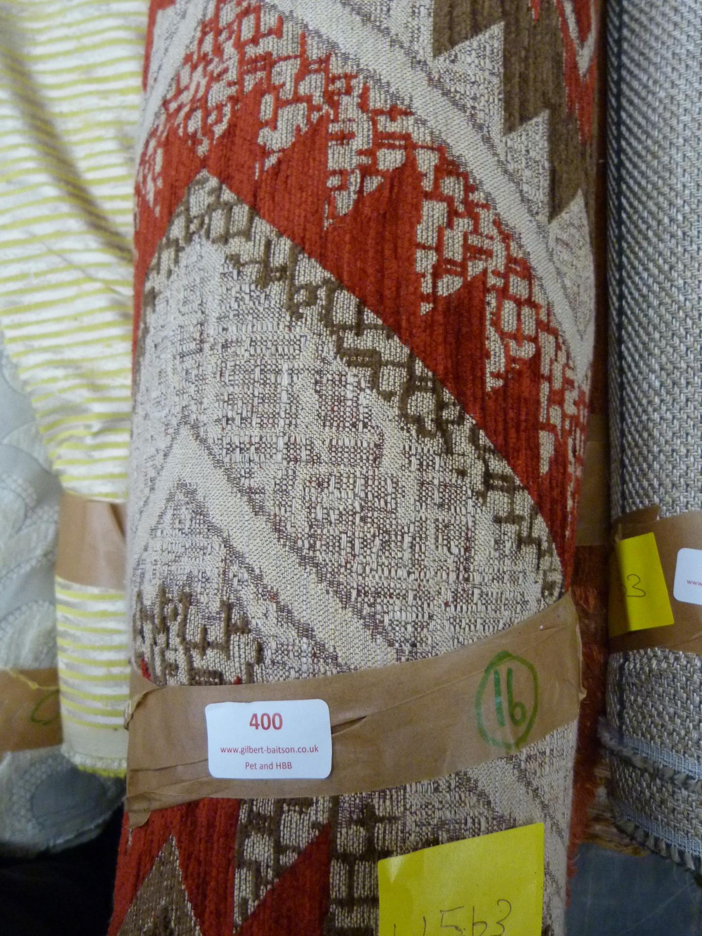 8m Roll of Tapestry Chenille Red Aztec Upholstery Fabric