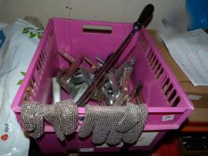 *Storage Tub of Chainmail Safety Gloves, Metal Cla