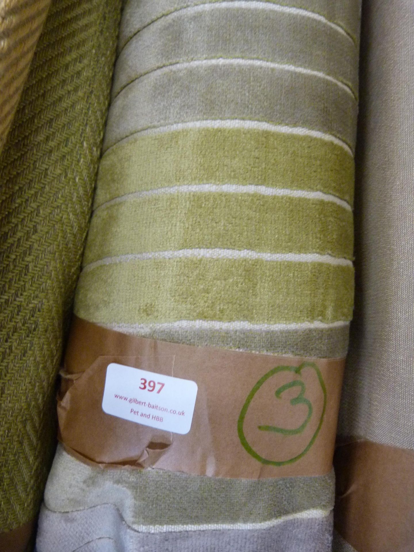 15m Roll of Green Stripe Velvet Chenille Upholster