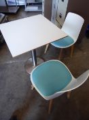 * sqaure pedestal base table with 2 chairs