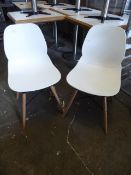 * 6 x white chairs with wooden and black metal legs