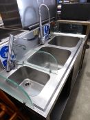 * 3 bowl sink with glass dividers and taps complete with under cupboard and sliding doors