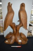 Carved Wooden Eagle Family