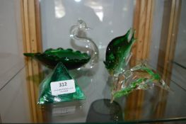 Four Green Glass Paperweights etc.