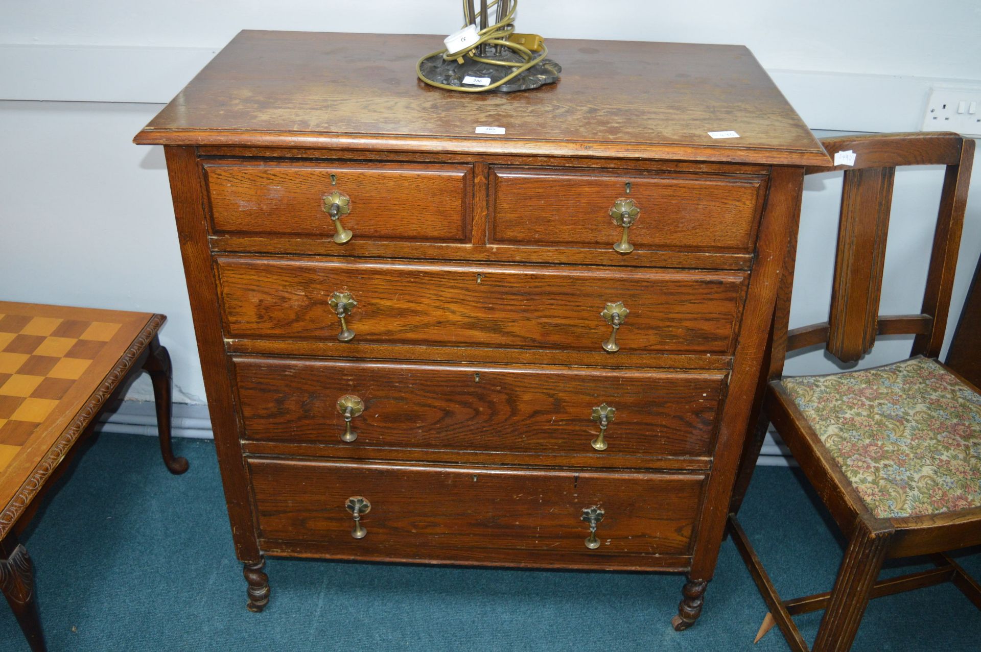 1930's Oak Two over Three Chest on Castors