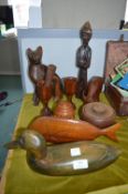 Carved Wooden Animals plus Turned Wooden Pots, Gob