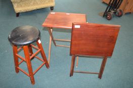 Two Small Folding Tables and a Stool