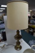 Large Brass Table Lamp with Cream Shade