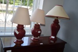 Three Table Lamps with Cream Shades