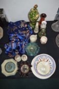 Pottery Vases, Plates, etc. plus Chinses Silk Dres
