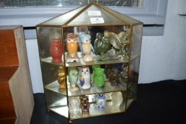 Glass Display Cabinet Containing Miniature Owl Fig