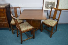 1930's Oak Drop Leaf Dining Table with Three Chair