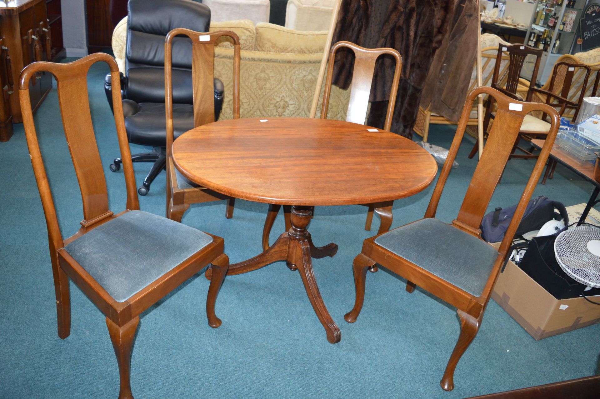 Oval Mahogany Table on Tripod Base with Four Dinin