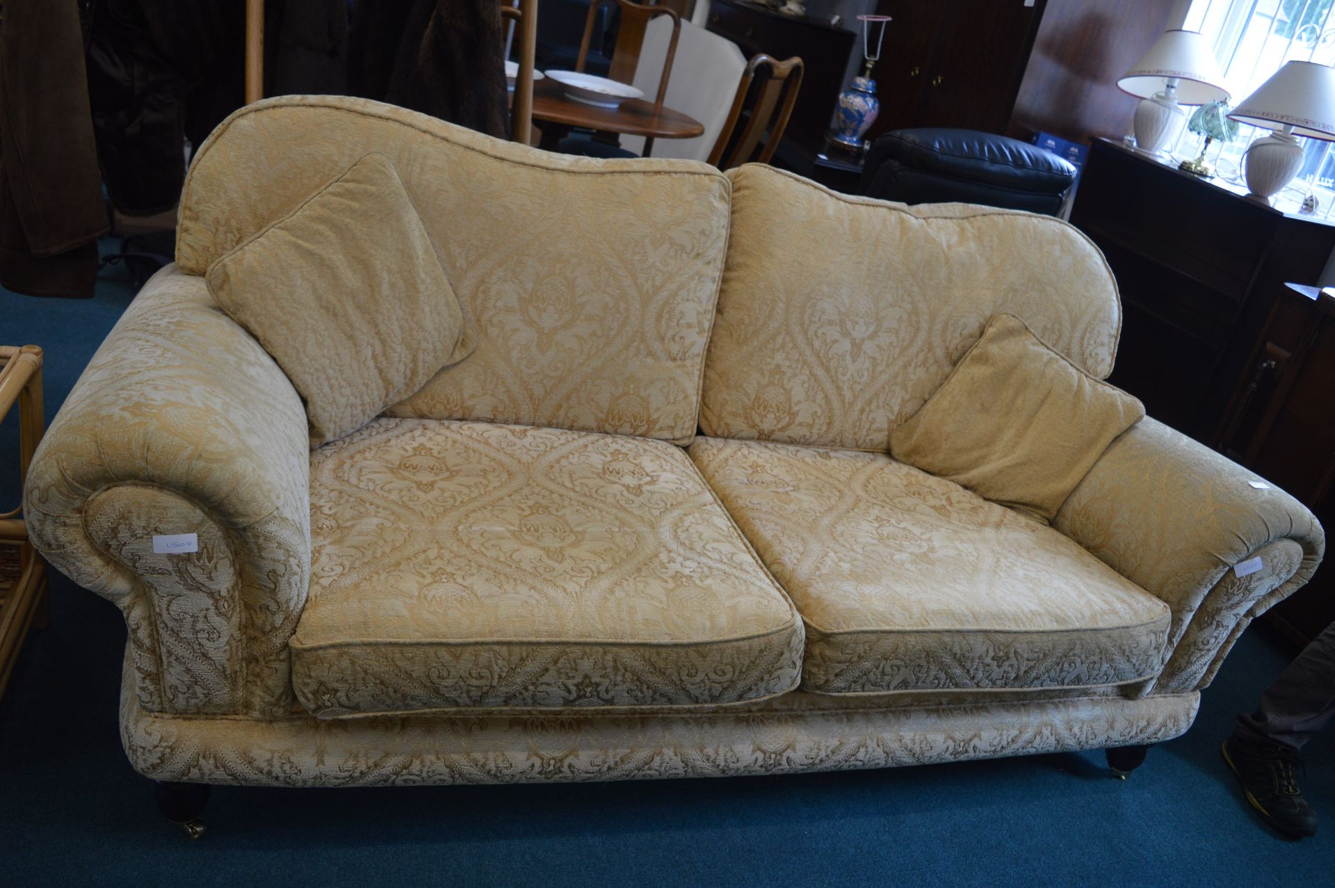 Large Pale Gold Upholstered Two Seat Sofa - Image 2 of 2