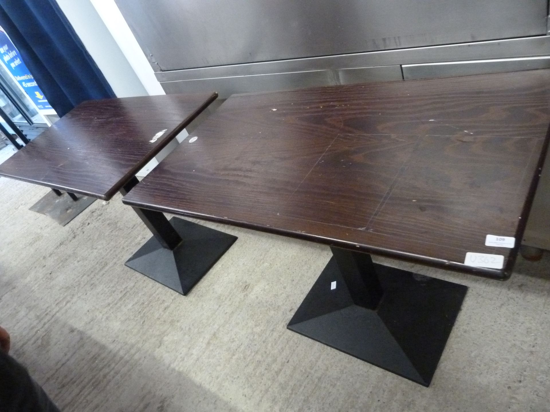 *Two Oblong Single Pedestal Tables with Wooden Top