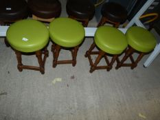 *Four Wooden Stools Lime Green Leatherette Tops