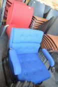 *Five Steel Framed Chair with Red Upholstery, and One Blue Upholstered Armchair