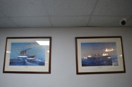 Two Framed Liner Prints - RMS Aquitania and The Qu