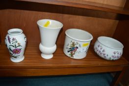 Three Portmeirion Planters and a Wedgwood Vase