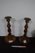 Pair of 1930's Oak Barley Twist Candlesticks