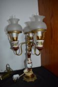 Triple Lantern Style Brass Table Lamp