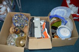 Two Boxes of Pottery Plates, Vases, etc.