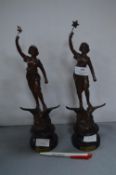 Pair of French Painted Spelter Figures