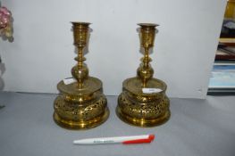 Pair of Brass Eastern Style Candlesticks