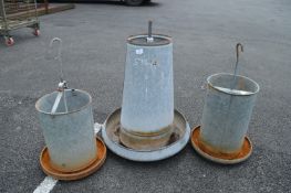 Three Galvanised Poultry Feeders