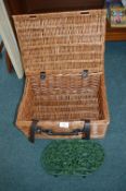 Picnic Basket and Two Cast Iron Trivets