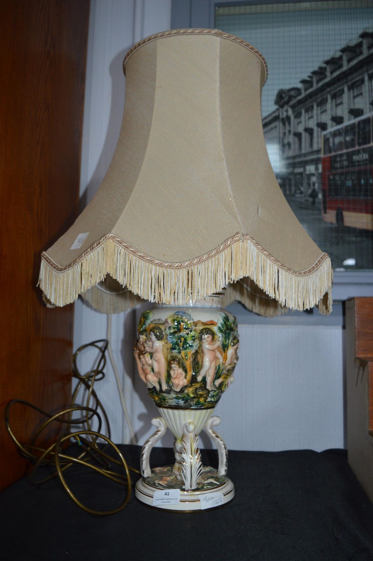 Continental Pottery Table lamp with Cream Shade