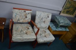 Two Retro Parker Knoll Chairs plus Upholstered Sto