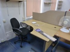 *L-Shape Desk in Lightwood Finish with Partition, and Gas-Lift Office Chair