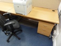 *Lightwood Effect Office Table with Partition, Gas-Lift Chair and Two Drawer Pedestal