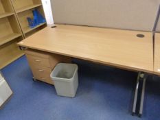 *Lightwood Effect Office Table with Two Drawer Pedestal