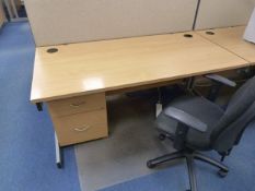 *Lightwood Effect Office Table with Partition, Gas-Lift Chair and Two Drawer Pedestal