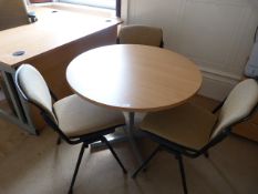 *Circular Single Pedestal Table with Lightwood Effect Top, and Three Chairs