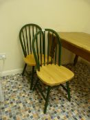 *Two Green & Natural Wood Windsor Style Chairs