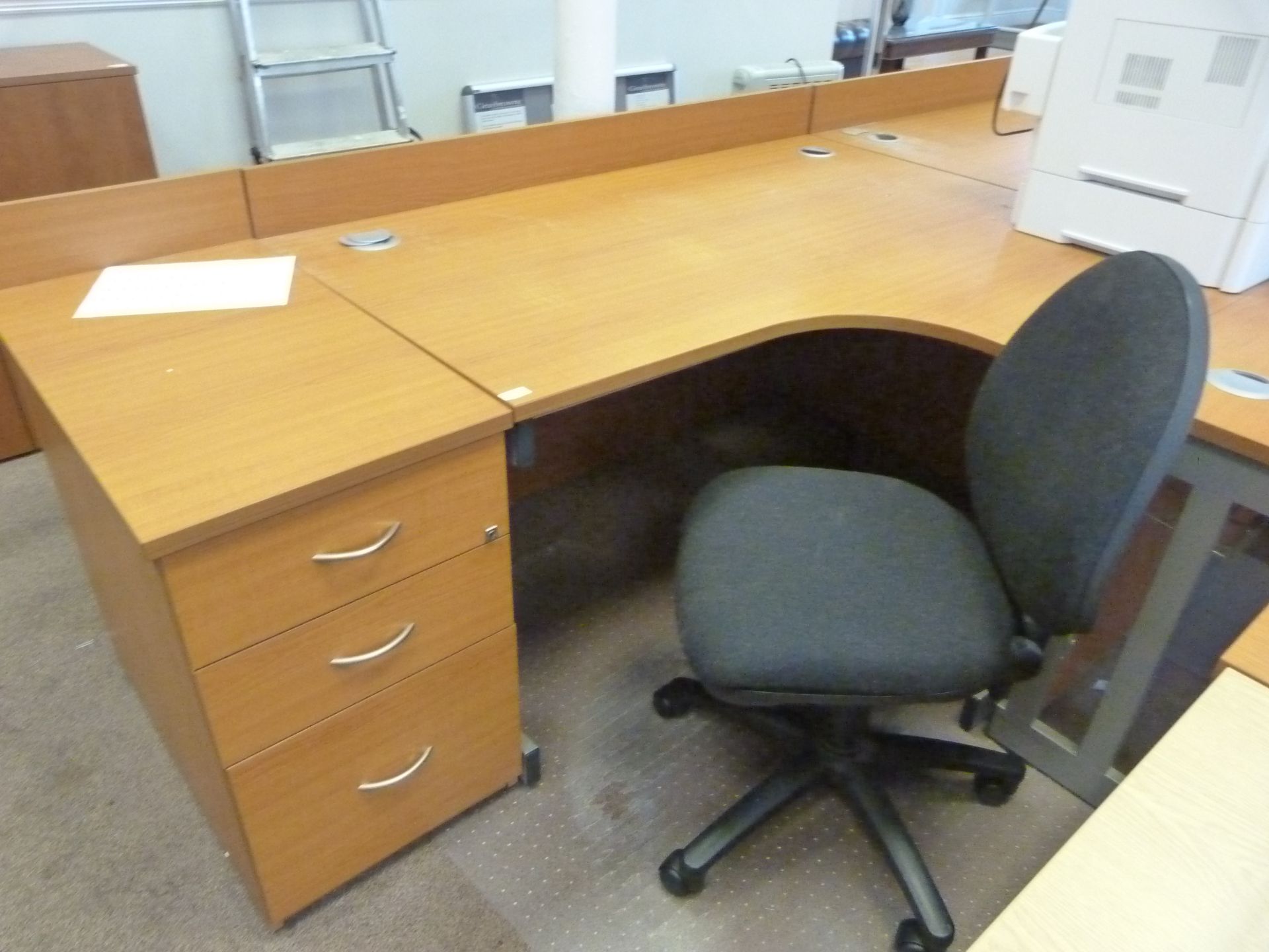 *L-Shape Office Desk in Wood Effect Finish with Three Drawer Pedestal and a Gas-Lift Office Chair