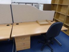 *Lightwood Effect Office Table with Partition, Gas-Lift Chair and Two Drawer Pedestal