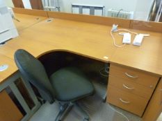 *L-Shape Desk in Wood Effect Finish with Three Drawer Pedestal and Gas-Lift Office Chair