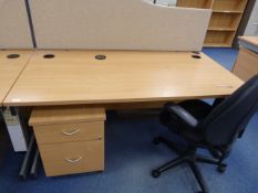 *Lightwood Effect Office Table with Gas-Lift Chair and Two Drawer Pedestal