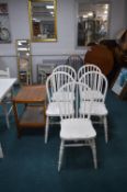 Five White Painted Kitchen Chairs and a Tea Trolle