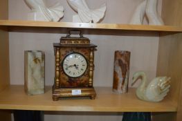 Decorative Clock, Candle Holders, and a Swan