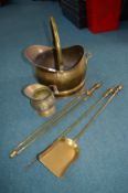 Brass Coal Scuttle and Companion Set