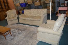 Three Piece Suite in Pale Gold Upholstery; Three S