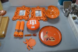 Orange Items; Photo Frames, Plates, Salt & Pepper