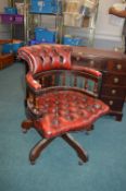 Red Leather Chesterfield Captains Chair