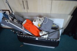 Storage Box Containing Tripods, Lamps, Stands, and