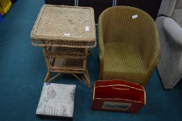 Wicker Bedroom Chairs, Side Table, Newspaper Rack,